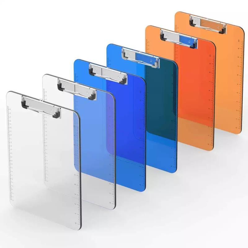 Letter Size A4 Colorful Plastic Low Profile Folding Clipboard Transparent With Side Ruler