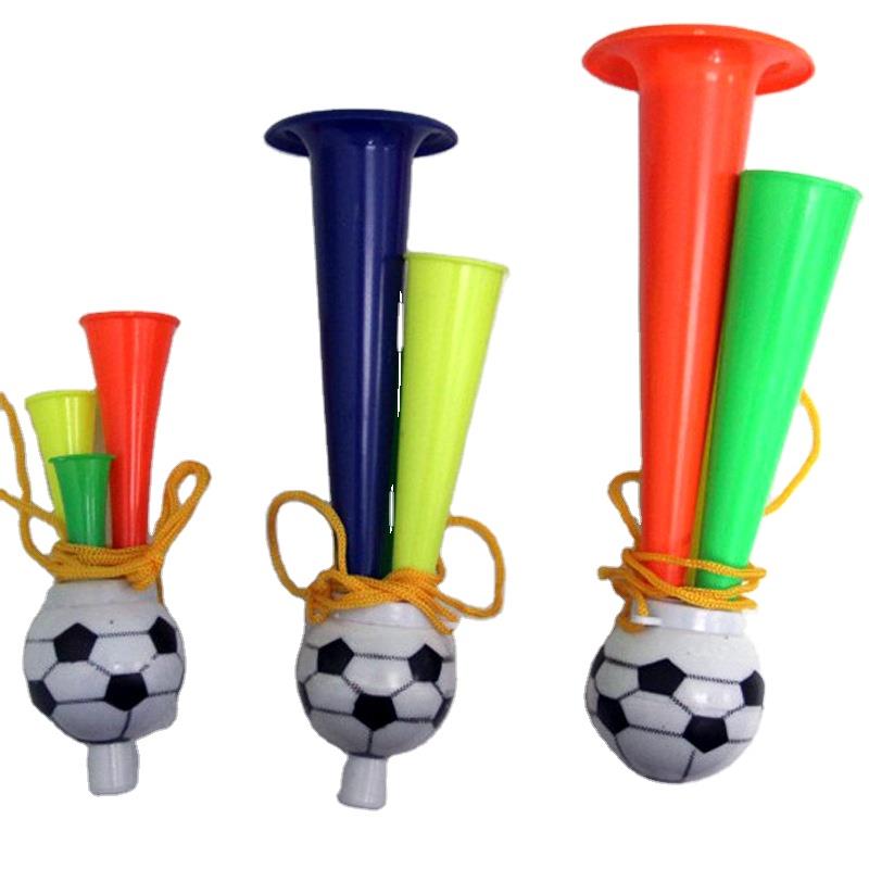 New Arrival Vuvuzela Plastic Toy Trumpet Soccer Shape Three Tubes Trumpet For Sports Events Celebrating