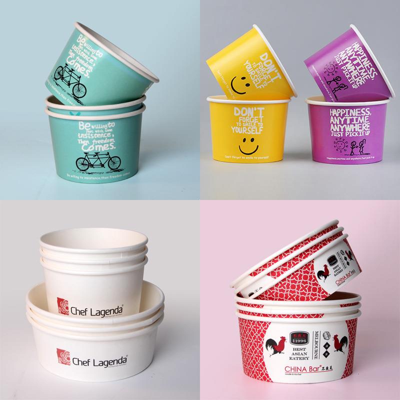 Various Food Grade Custom Printed 3/5/8/16/18 oz Disposable Ice Cream Paper Gelato Cups With lid And Spoon