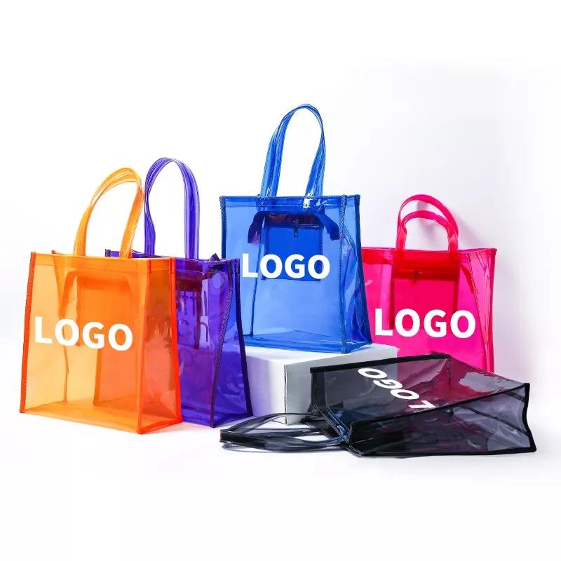 Fashion Summer Women Hand Bag Beach Jelly Tote Transparent Custom Logo Beach Bag Clear Pvc Jelly Purses And Bags