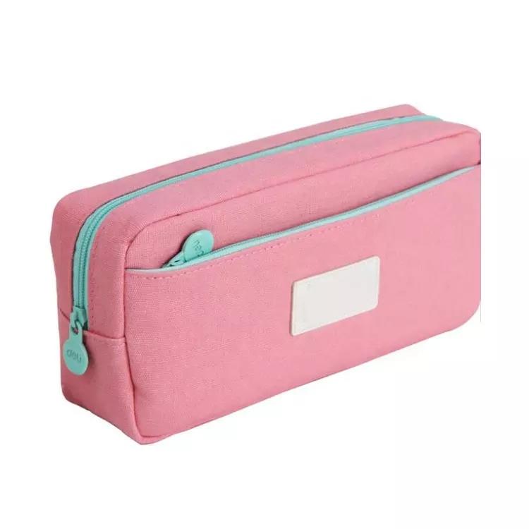 Customized low moq large capacity empty cute pink canvas pencil case for children