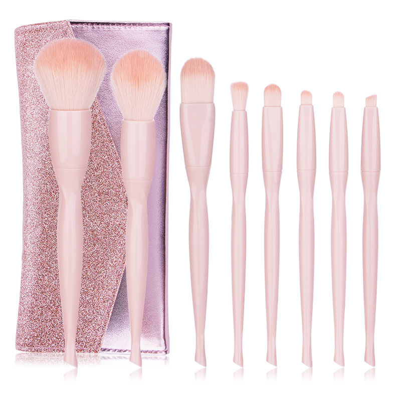 Pink Custom Logo Luxury 8 Pcs Vegan Makeup Brush Tool Kit Private Label Makeup Brushes Set With Travel Bag