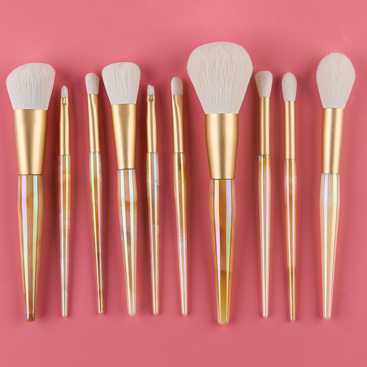 10 Pcs Wholesale Luxury Resin Handle Gold Plated Make Up Brush Kit Private Label Face Soft 10 Piece Makeup Brushes Set
