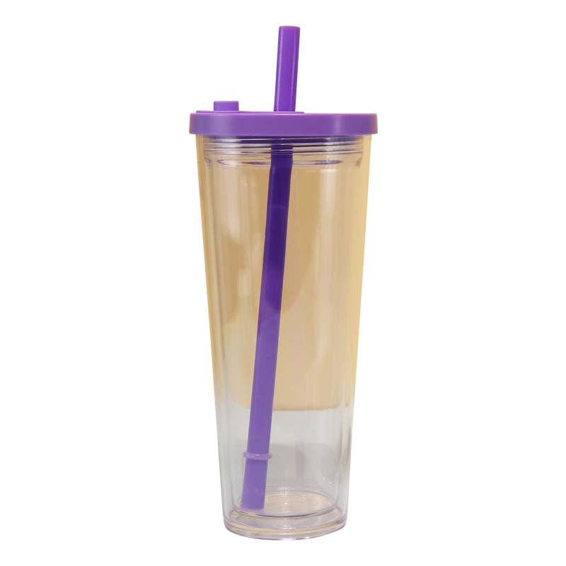 24oz Plastic double wall straw cup tumblers boba bubble tea reusable cup